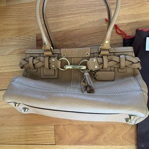 Authentic Coach Cream Pebbled Leather Hampton Carryall Purse w/ Braid Accent (1)